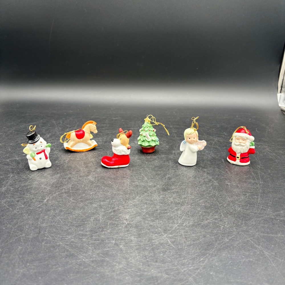 Vintage Homco Porcelain Christmas Ornaments Set of 6 Santa Snowman Angel 8922